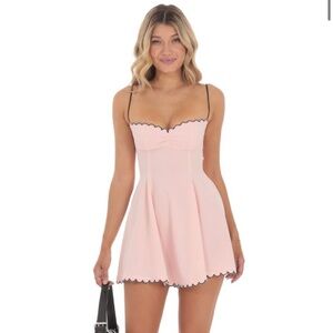Scallop Trim Fit and Flare Dress in Pink